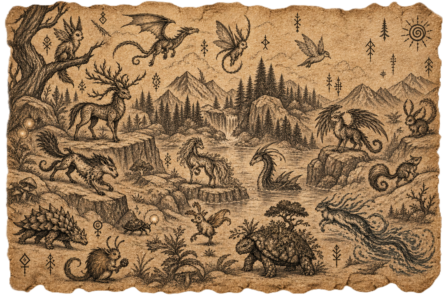 Ancient depiction of magical creatures