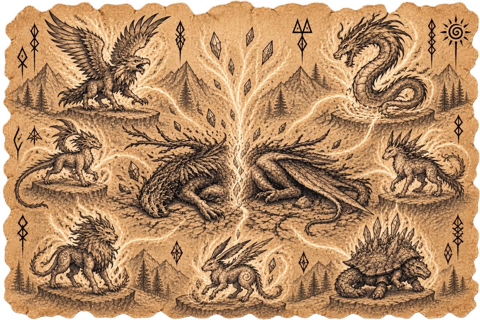 Ancient depiction of magical creatures