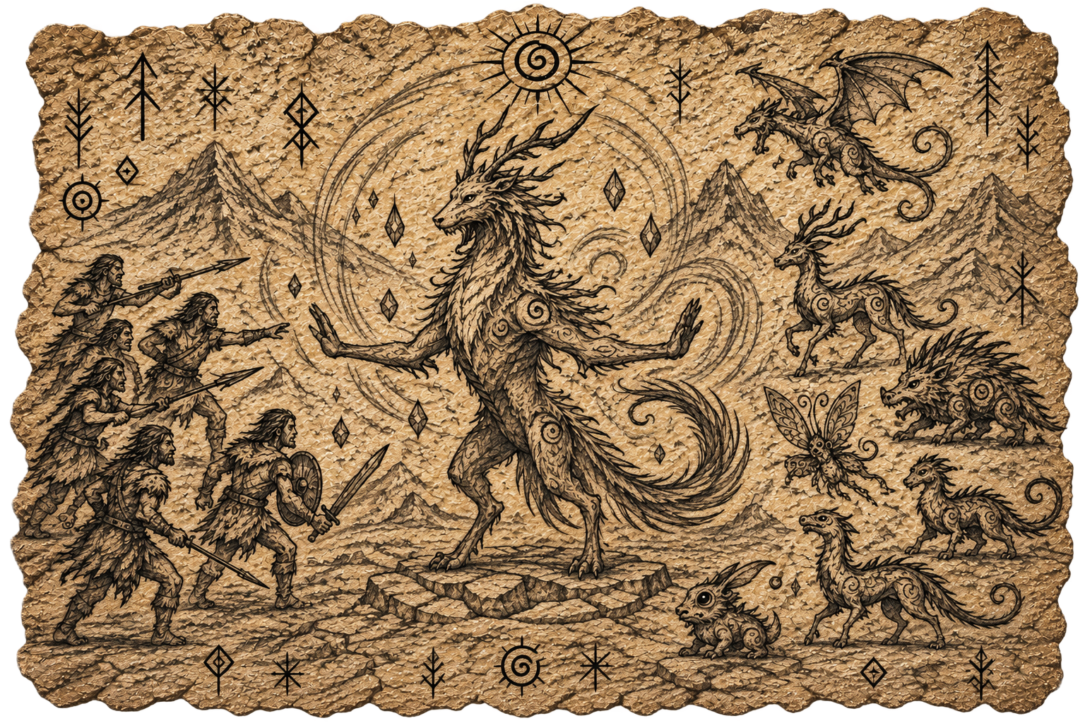 Ancient depiction of magical creatures