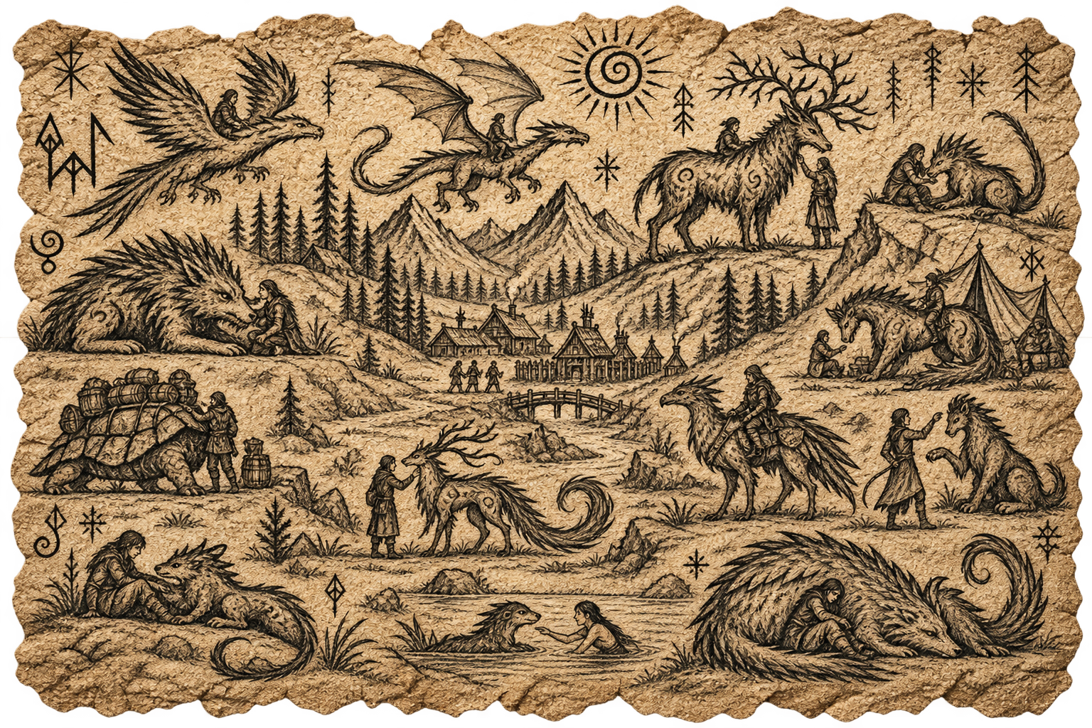Ancient depiction of magical creatures