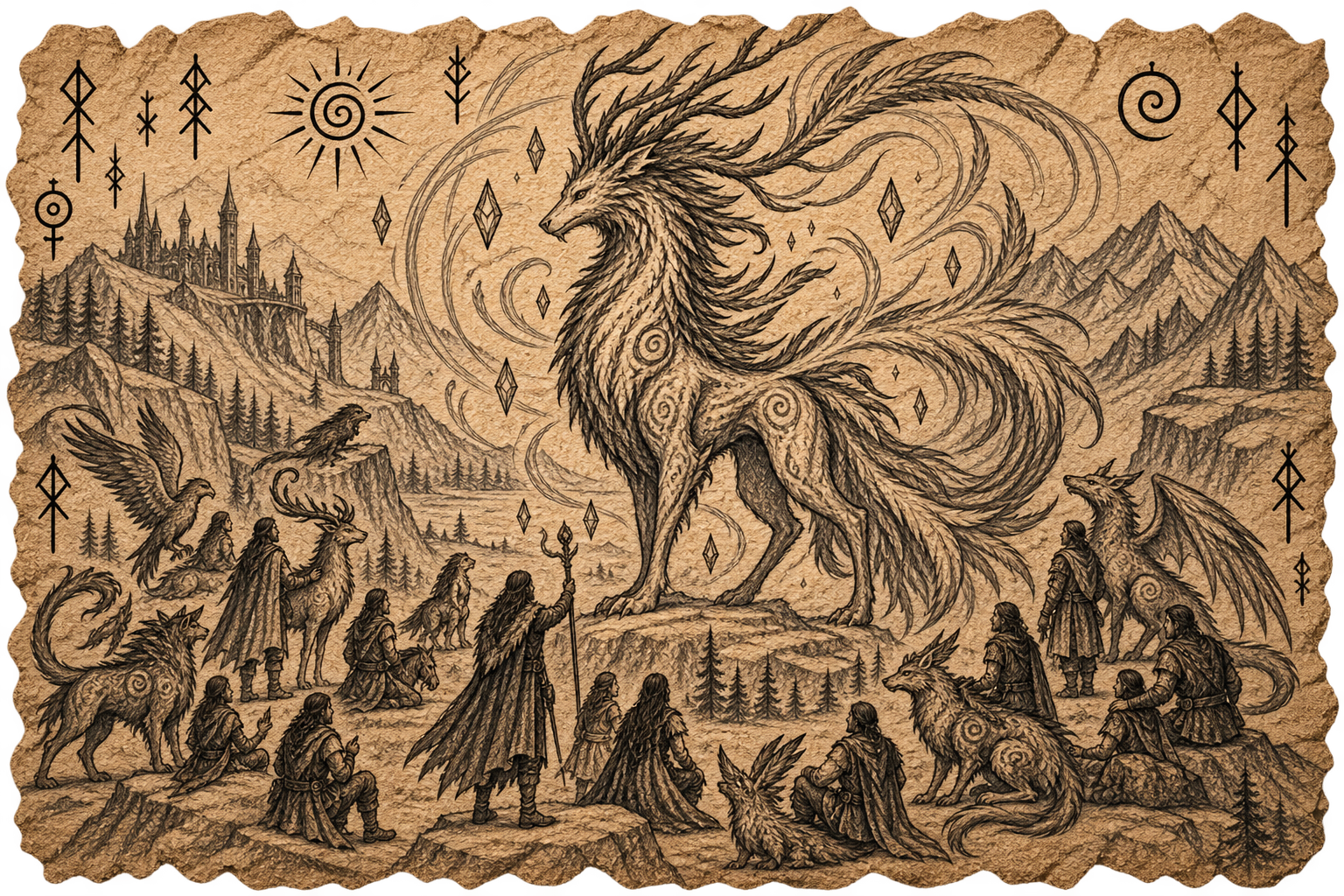 Ancient depiction of magical creatures